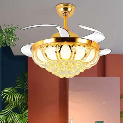 Delux Crystal Chandelier Retractable Blade Ceiling Fan with Light